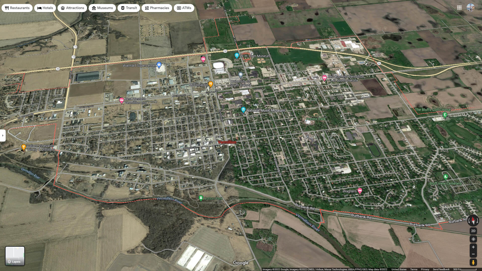 Vermillion Aerial Map South Dakota